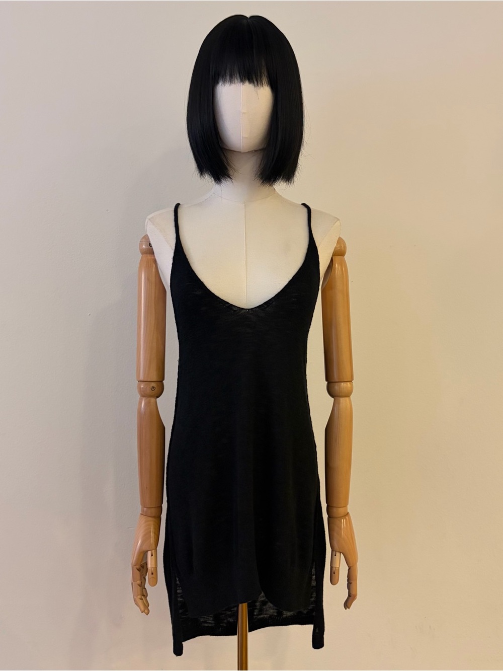 Free People Black Tank Dress Strappy High Low Hem Mini Tunic Cami Loose XS S